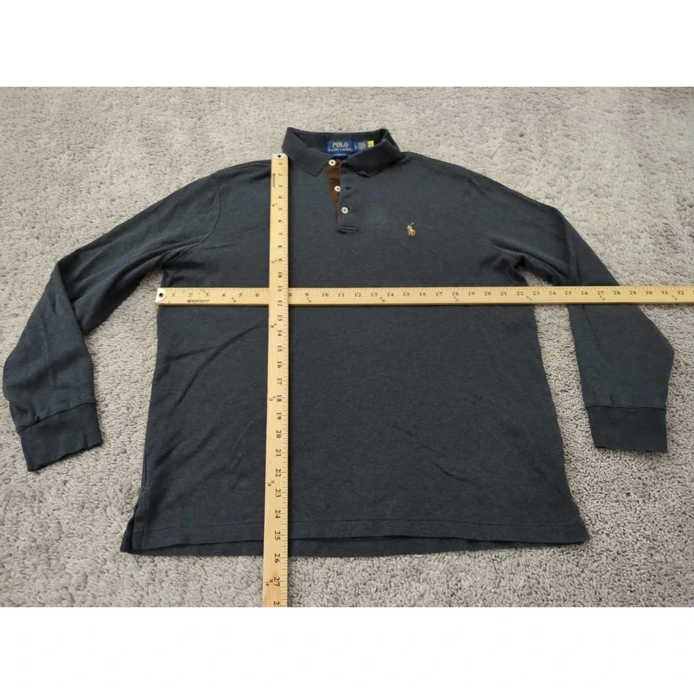 Polo‎ Ralph Lauren Polo Shirt Mens L Gray Long Sleeve Classic Golf Preppy Casual